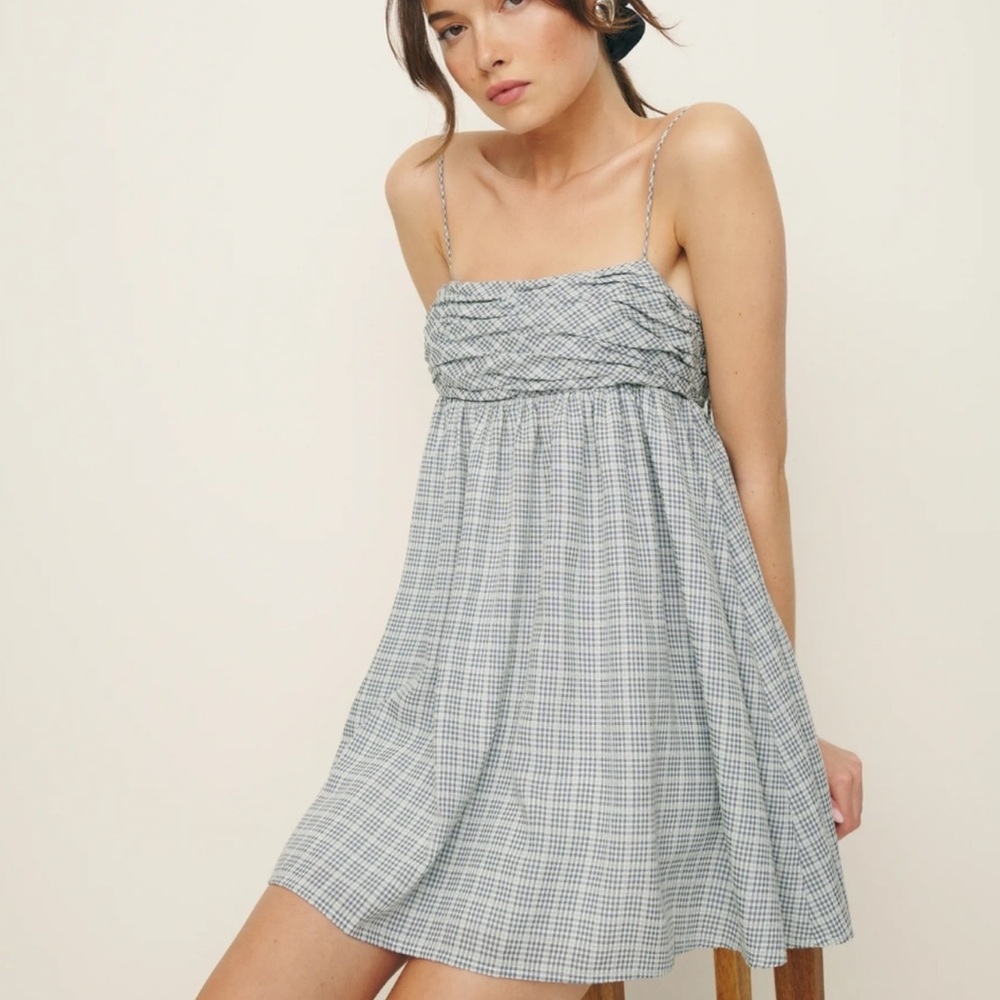 Reformation Catarina Dress Blue Slate Check
